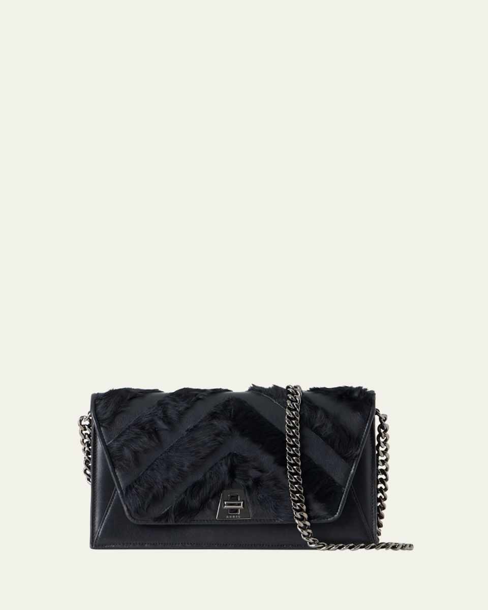 City Leather Chevron Fur Shoulder Bag